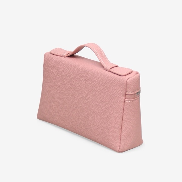 Loro Top Handle Extra Pocket Small Pouch Handbag, Pink Grained Faux Leather - Picture 3 of 3